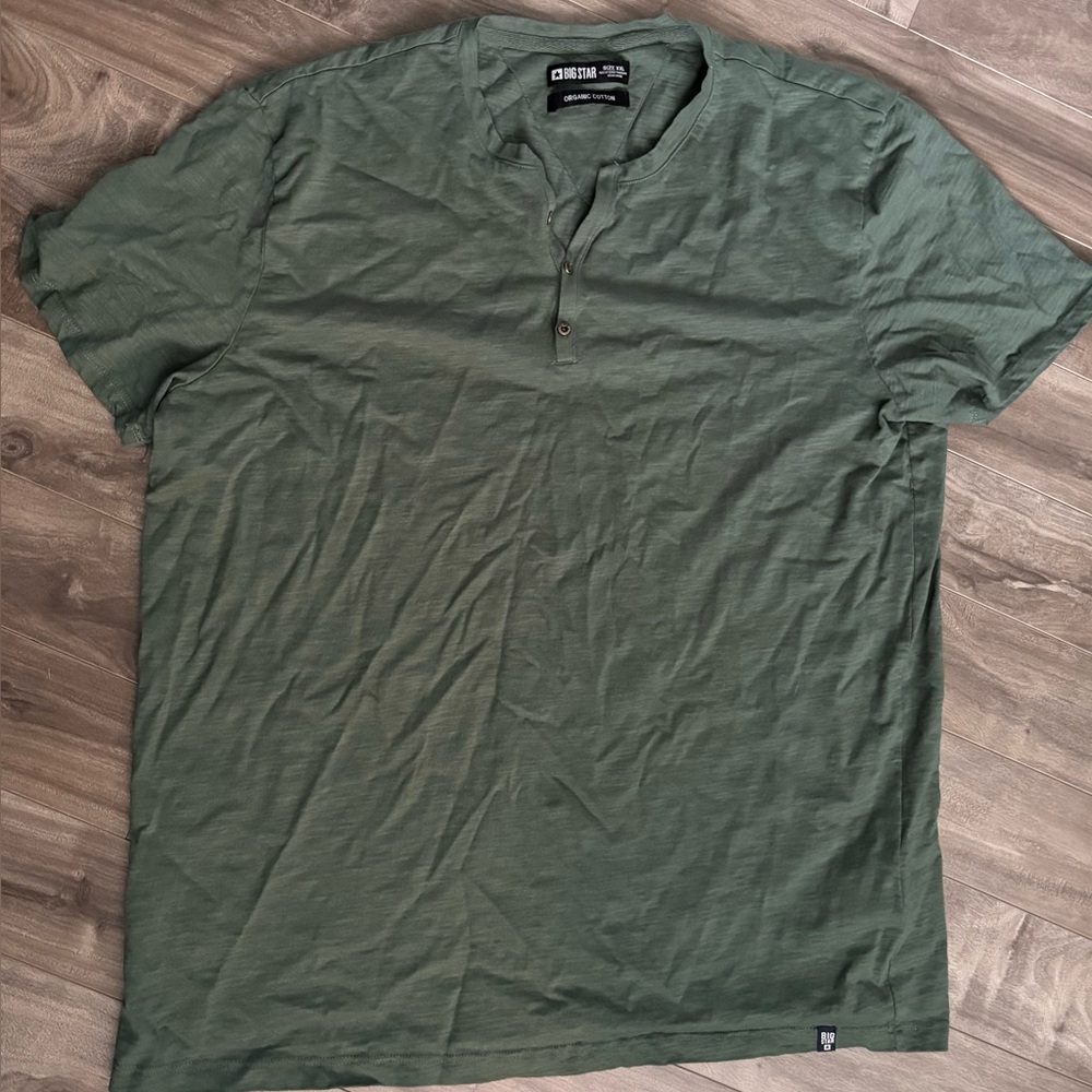 Organic Cotton Henley T-Shirt Green L XL XXL